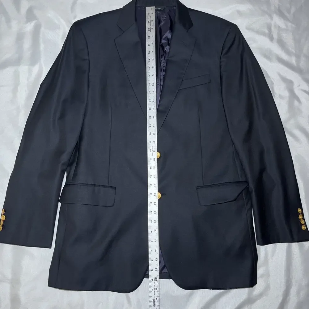 Brooks Brothers x Saxxon 42L Wool Blazer Suit Jacket Navy Gold Buttons USA Made
